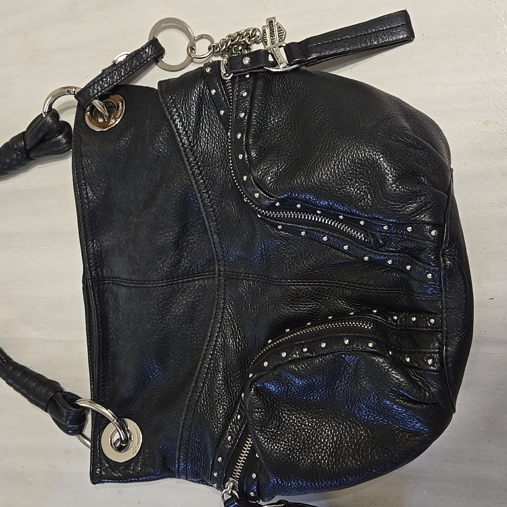 Black Studded Leather Shoulder Bag - 2-in-1 Chic Carry